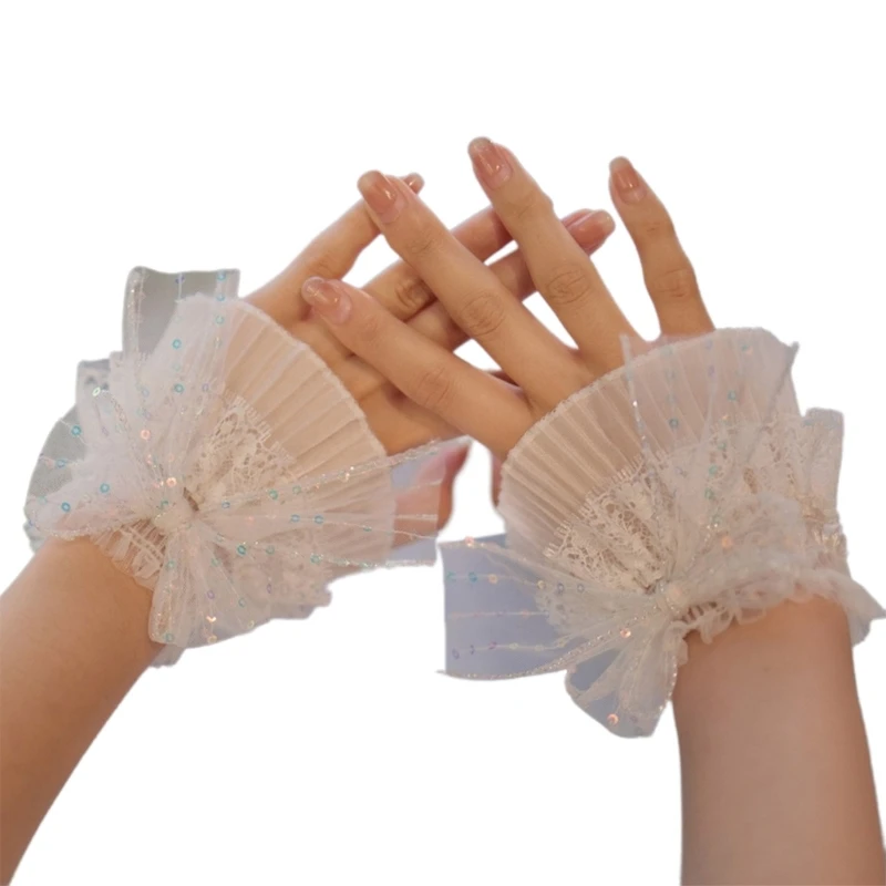 

False Flared Sleeves Detachable for Hoodie Sweater Decorative Bowknot Sleeves Flared Wrist Beading Wrist Cuffs