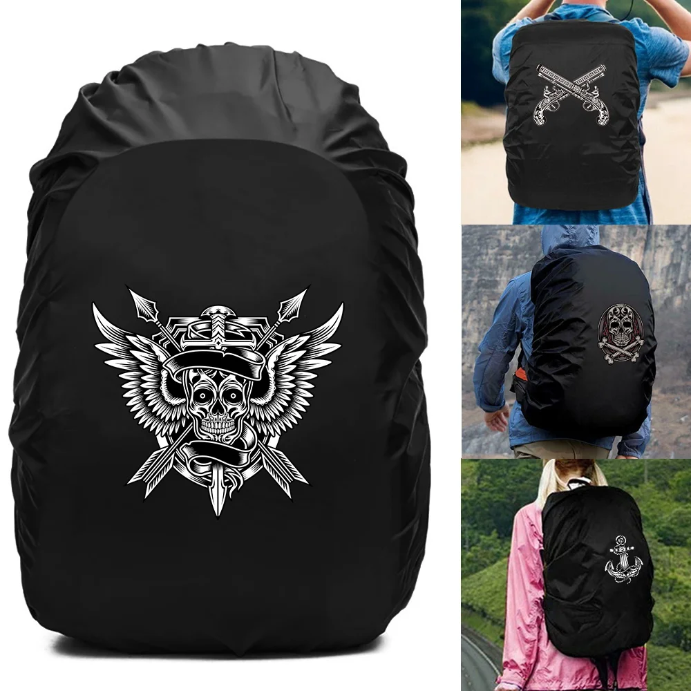 20-70L Back Pack Rain Cover Dustproof Backpack Protection Cover Rainproof Cover Outdoor Schoolbag Waterproof Hood Skull Pattern