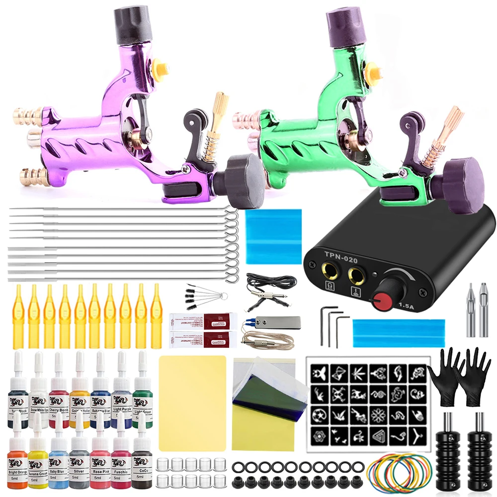 Complete Tattoo Machine Kit Rotary Tattoo Machine Gun Set with Power Supply Needles Ink for Tattoo Artist Beginner Kits Supplies artist thicken 300g painting paper book 20sheets watercolor paper cotton pulp watercolor paper with three textures art supplies