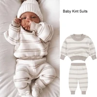 Baby Clothes Sets Knit Cotton Autumn Newborn Stripe Sets Boy Girl Infant Clothing Tops And Pants Knit Sweater Baby Pajamas Sets
