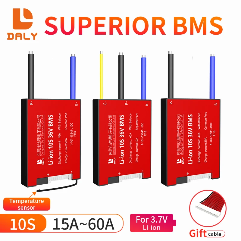 Daly BMS 10S 36v 15A 20A 30A 40A 50A 60A sıcaklık sensörü ile