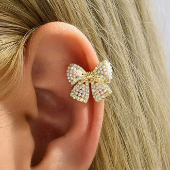 Korean Fashion Crystal Pearl Ear Clip Earrings For Women Jewelry Ear Cuffs 2025 Trending Without Hole French Fake Earrings Gifts