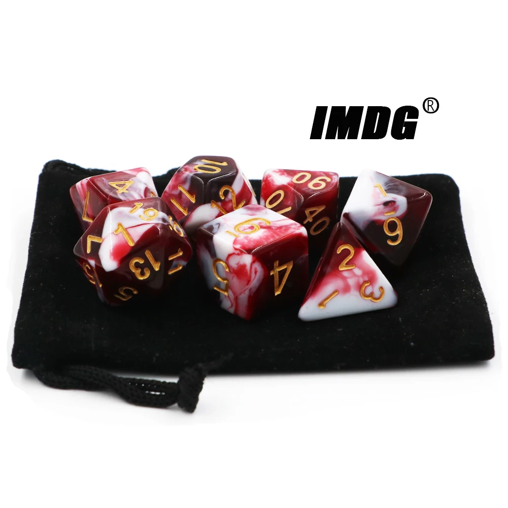 IMDG 7pcs/set RPG Game Dice Set Polyhedron Acrylic Cubes Red White Mixing Multicolor Digital Dice