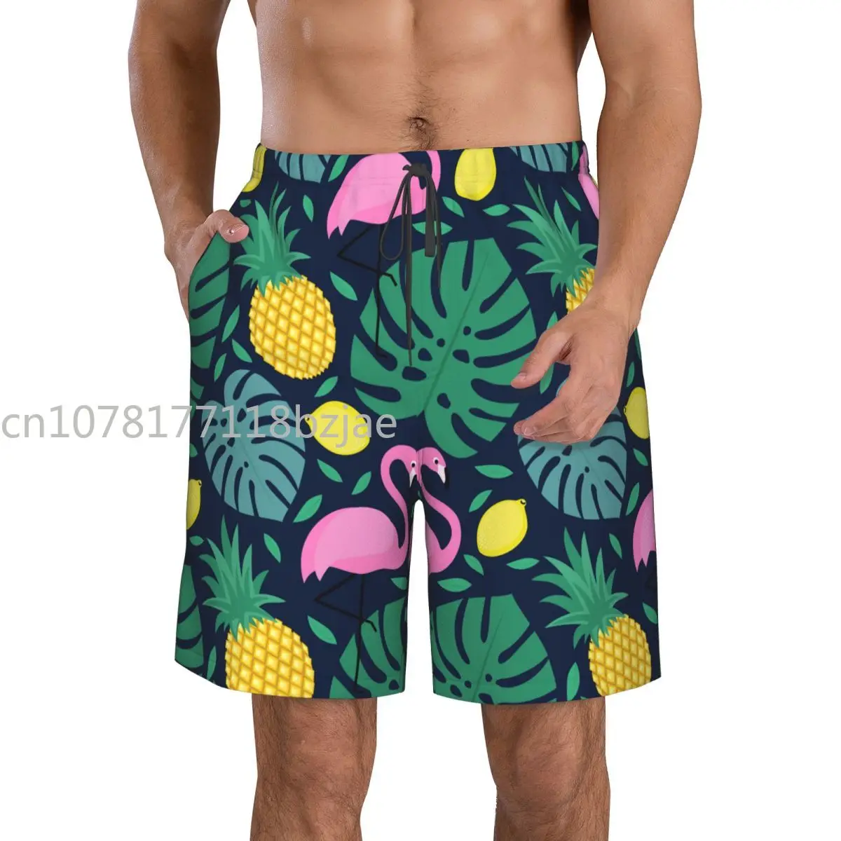 

Летние мужские пляжные шорты с 3D-принтом фламинго, В гавайском стиле для отдыха, домашние шорты с Кулиской