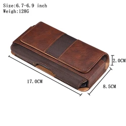 Universal Smartphone Leather Belt Clip Holster Pouch and Flip Cover Case (Brown - 6.7 - 6.9inch)