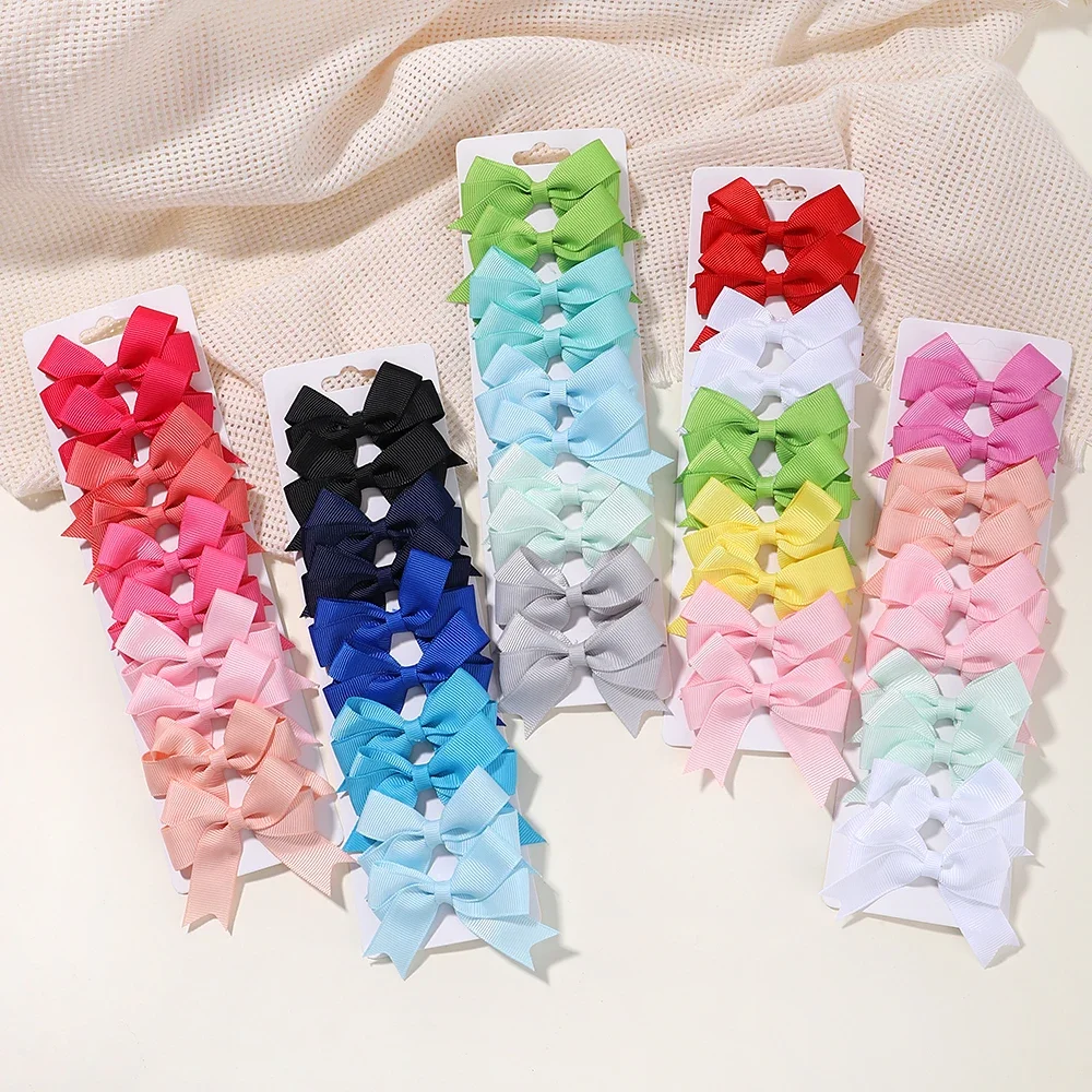 10Pcs/lot Kids Solid Color Ribbon Baby Bows Hair Clips for Baby Girls Handmade Bowknot Hairpin MiNi Barrettes Hair Accessories images - 6