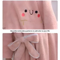Hotel bathrobe longsleeved home pajamas soft velvet thickened coral super absorbent bathrobe 3