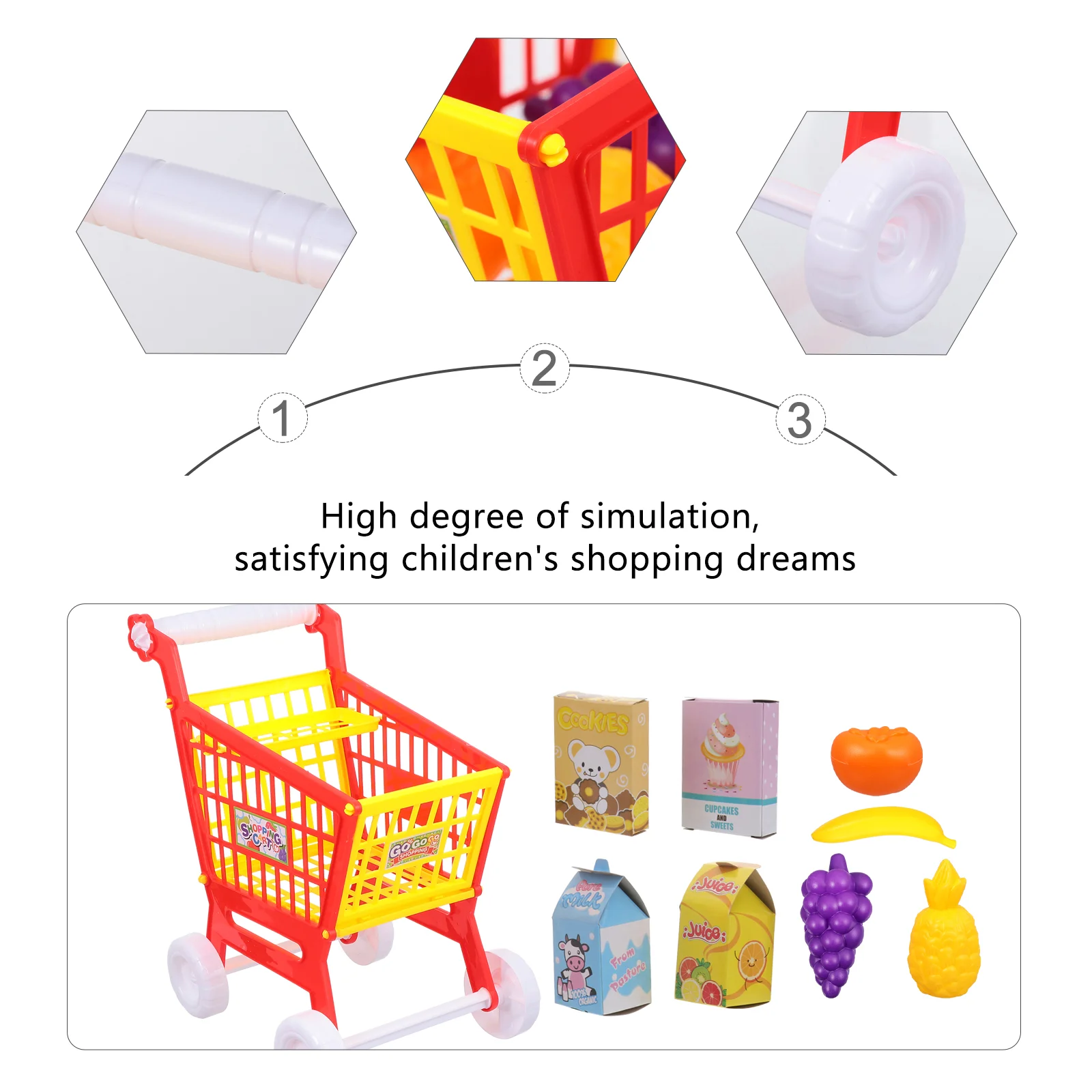 Play House Toy Cognitive Development Funny Shopping Trolley Fake Fruit and Vegetable Compact Cart Abs Kid Simulation Plaything 5