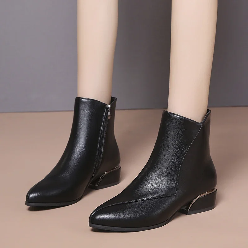Zipper Short Boots for Women 2023 New Autumn Winter Versatile Plush Soft Top Pointed Thick Heel Warm Fashion Boots for Children