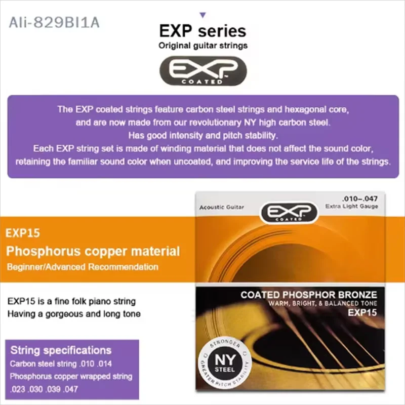 Acoustic Guitar Strings Coated Phosphor Bronze Extra Light 10-47 For 6 String Guitar