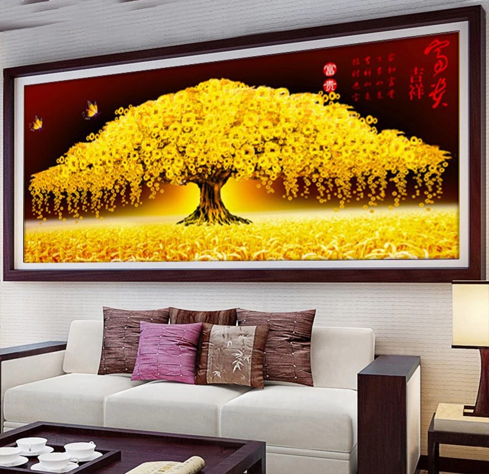 thumbnail image 1 of Bordado de diamantes de gran tamaño para bricolaje, árbol de dinero de la suerte con diamantes redondos, pintura de diamantes 5D con diamantes de imitación, punto de cruz, costura, 1 of 5