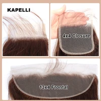 Extensions de Cheveux Humains Lisses avec Closure, Bundles Chocolat Marron, Tissage 100% Cheveux Humains, Frontal en Dentelle HD 4x4 13x4 4