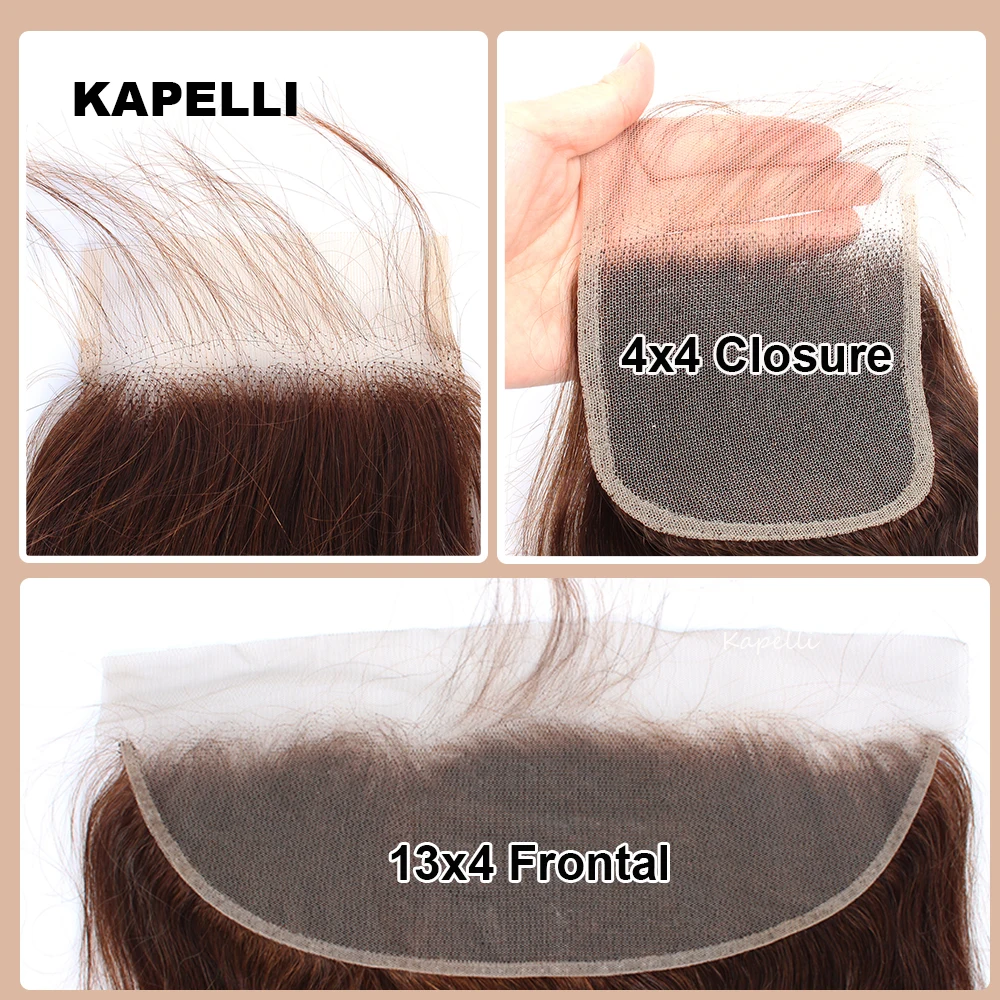 #4 Brown Bundles with Closure Human Hair 4x4 13x4 Straight Bundles and Frontal Brazilian Remy 3/4 Tissage Weave Hair Extensions 4