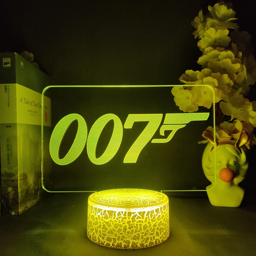 

Светодиодная лампа с логотипом иллюзии 3D, светильник в стиле фильма 007 Джеймс Бонд, лампа для спальни, ночник с RGB мигающим светом, настольный светильник с подсветкой Decro