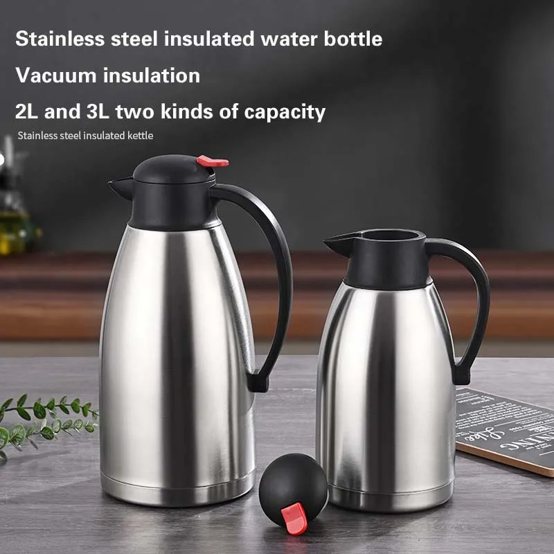 Thermal Coffee Carafe, 2L Stainless Steel Double Walled Vacuum Thermo Pot,  for Serving Coffee, Tea, Hot Chocolate(Silver 2L)