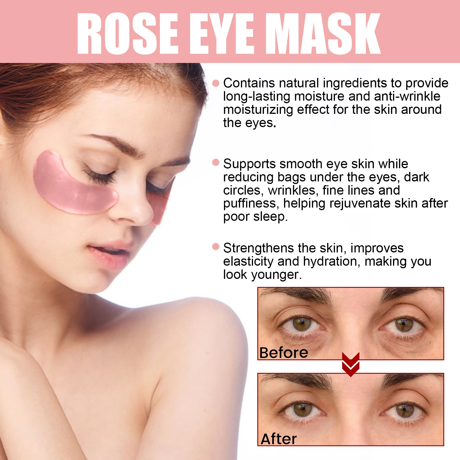 60pcs Rose Eye Masks for Dark Circles and Wrinkles