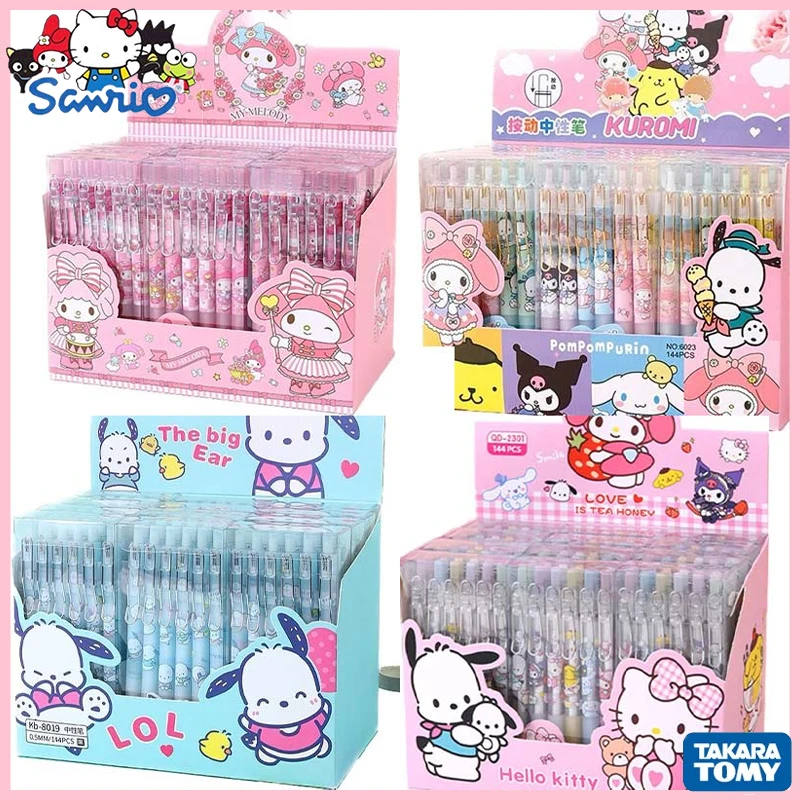 

New Sanrio Cute Gel Pen 12-24pcs Kuromi Melody Cinnamoroll Pochacco Student Stationery Write Pens 0.5 Black School Kid Exam Tool