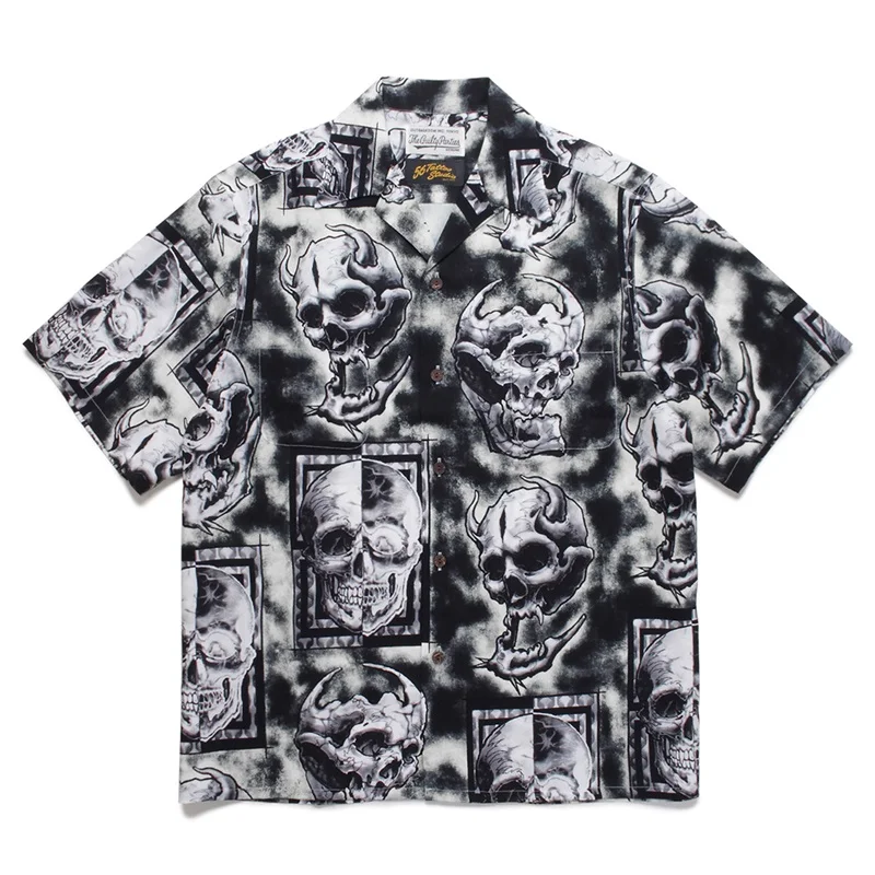 

Men's Shirt Best Quality Printed Skeleton Cuban Collar Beach Vacation WACKO MARIA Shirt Men's Women's With Tags