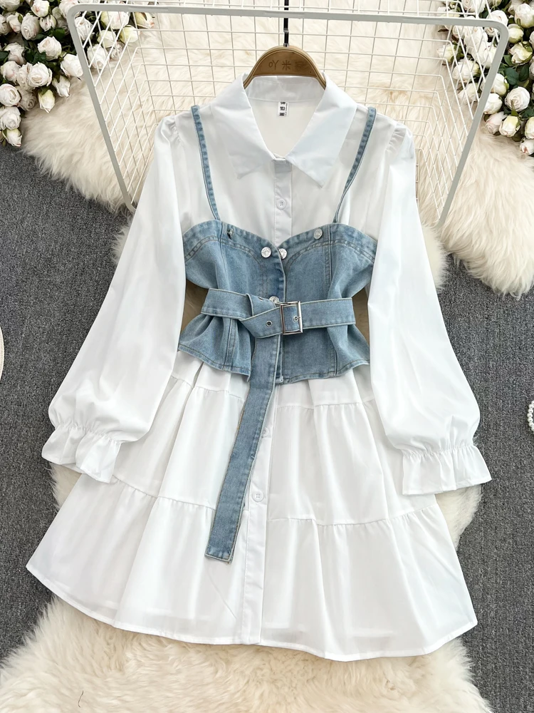 New Spring Autumn New Fashion Casual Suit Female Korean Loose White Shirt  Dress Slim Vest Dress Two-piece Set GD786 - AliExpress 200000345