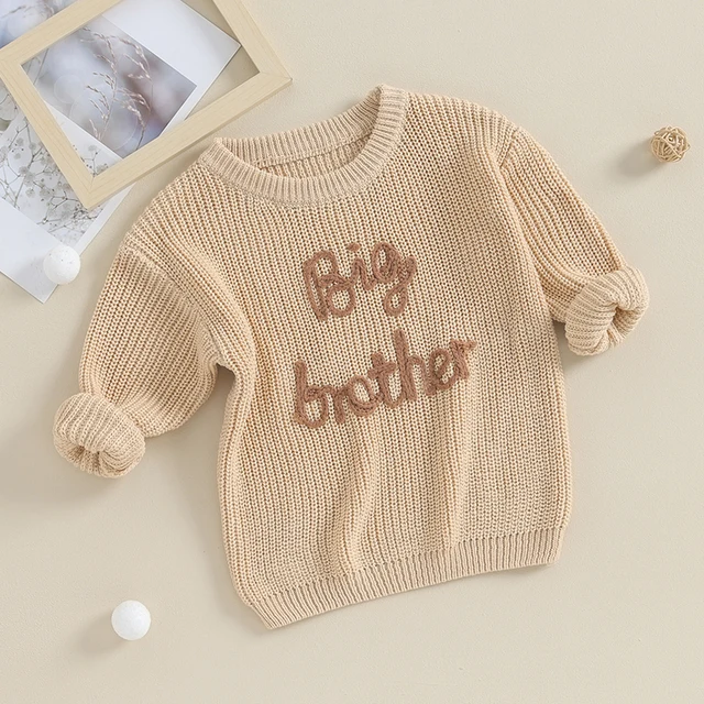 Комбинированная одежда Brother, джемпер с вышивкой для большого и маленького брата, вязаный свитер, пуловер для маленьких мальчиков, Топ 1