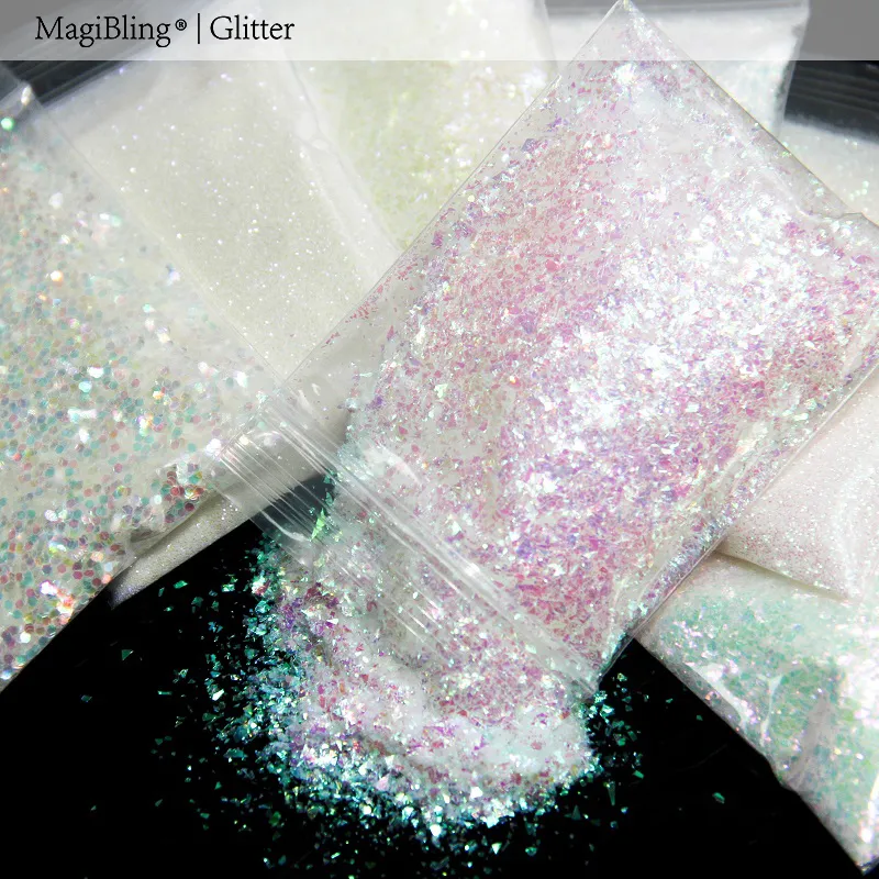 

White Iridescent Nail Glitter AB Color Shiny Mermaid Sequins Mirror Irregular Slices 3D Flakes Paillettes Nail Art Decorations
