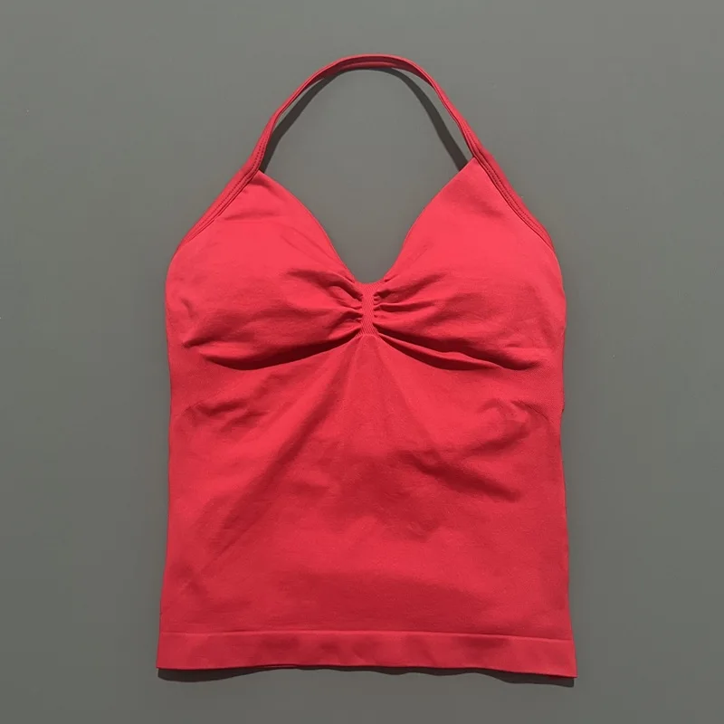 Women Yoga Vest - Longline Strappy Top | Breathable Fitness Tank Top Open Back Halter