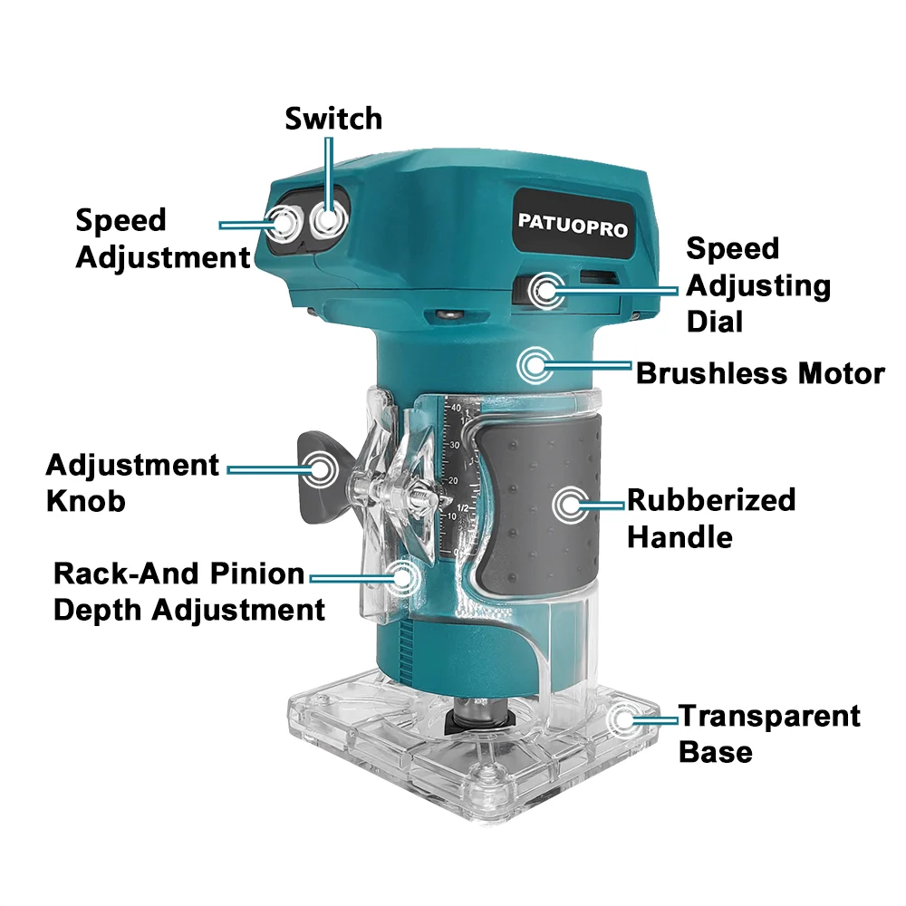 5-Speed Brushless Electric Trimmer Cordless Router Slotting Circling Carving Trimming Power Tool For Makita 18V Battery
