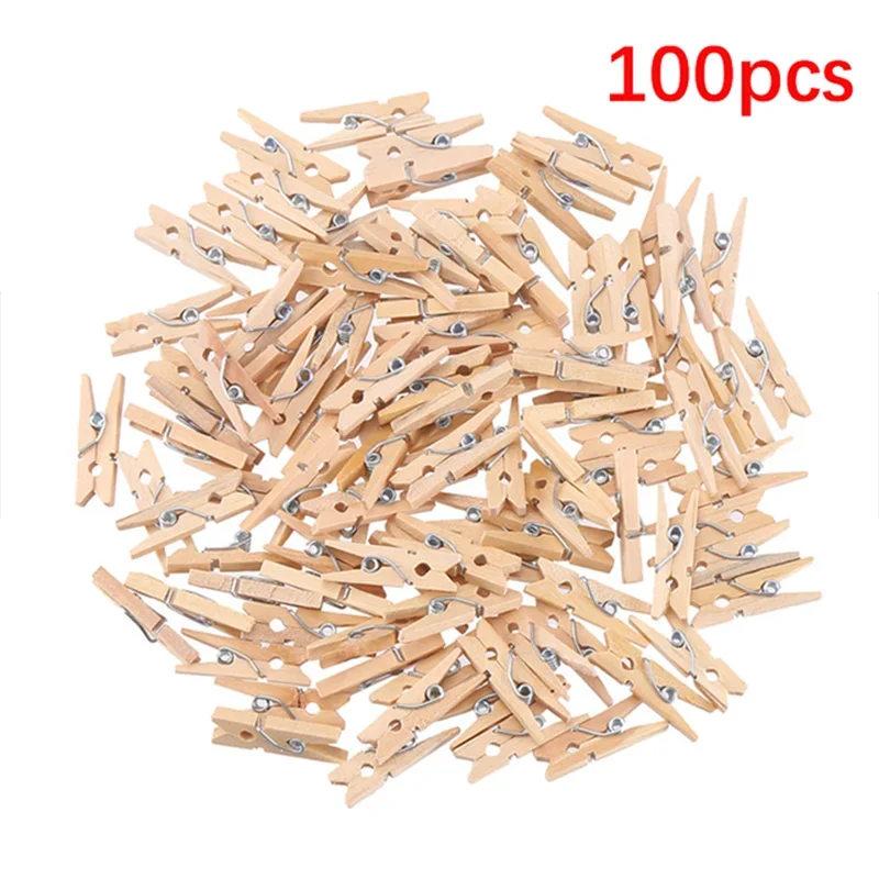 Clothes Pegs Photo Clips 100PCs Small Size Mini Wooden Clips 25mm Colorful Photo Clips for Sheets