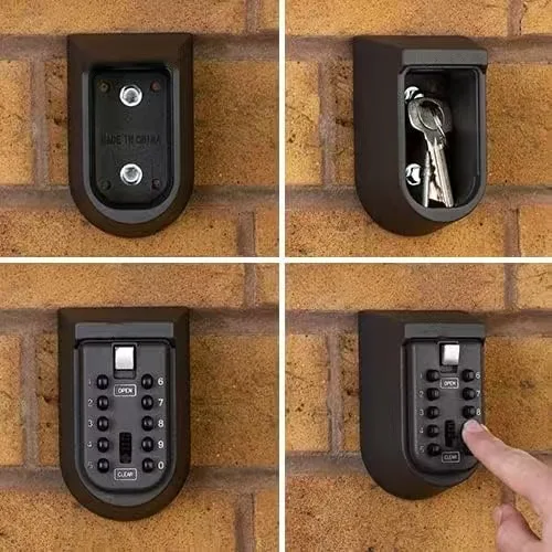 Wall Mounted metal  Key Safe Storage Organizer Box With Combination Lock 10-Digital Password Weatherproof Cover For Home Outdoor 6