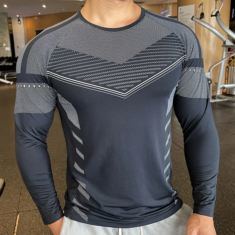 Men Fitness Compression Sport Shirt Running Long Sleeve Upper Clothing Crew Neck Swearshirt Male Rash Guard Wicking compression t shirt sport t shirt running t shirts fitness clothes running t shirt men undershirts