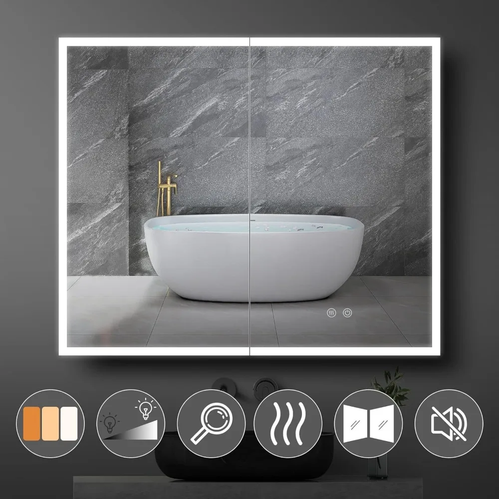 Recessed or Surface Aluminum Bathroom Medicine Cabinet with LED Lights