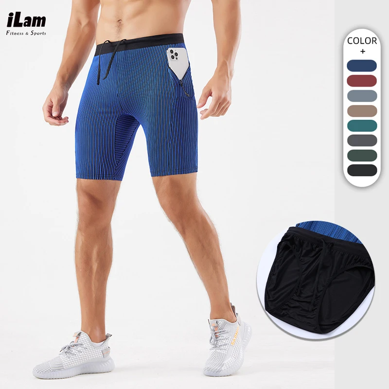 Men's Running Gym Shorts Tight fitting High elastic Quick drying Training Marathon Track and Field Fitness Double Layer shorts