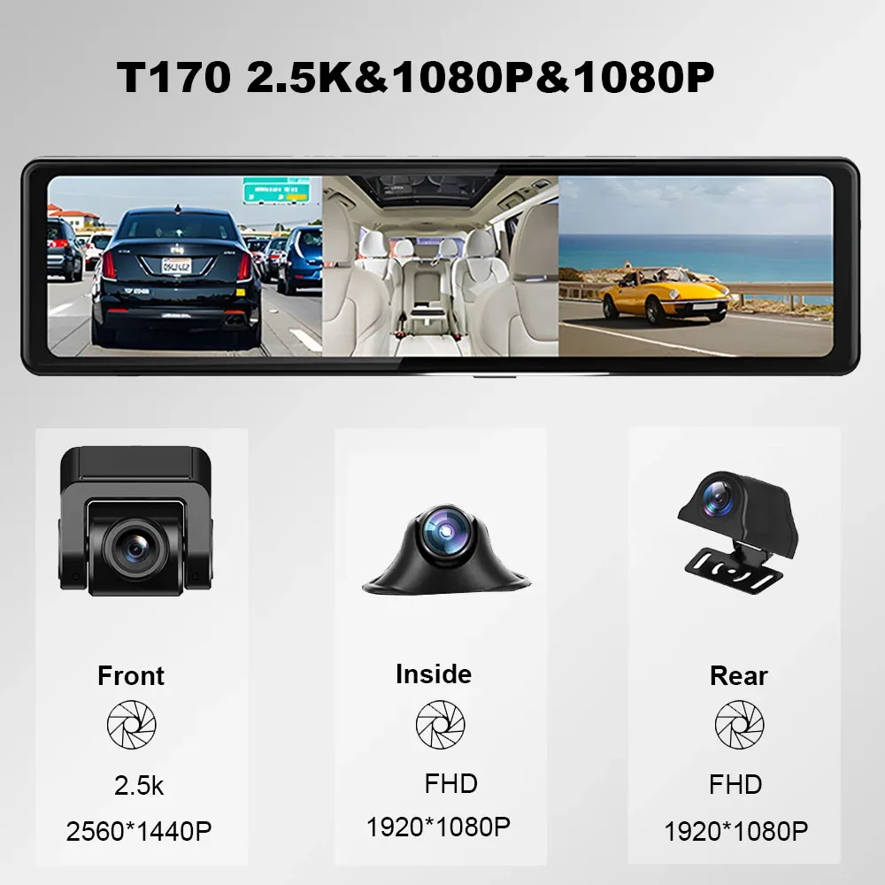 HGDO 2.5K & 1080P & 1080P 대시 캠 3 1 GPS WIFI CarPlay 비디오 레코더 안 드 로이드 자동차 자동차 DVR 전면 후면보기 미러 카메라