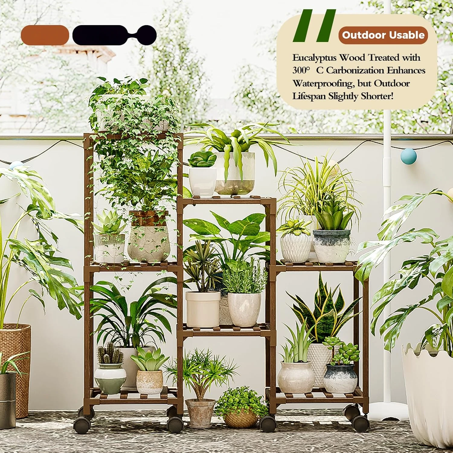 Plant Stand with Wheels for Indoor Plants Wood Tiered Shelf Ladder Plant Holder Table Pot Stand for Window Garden Balcony Patio 4