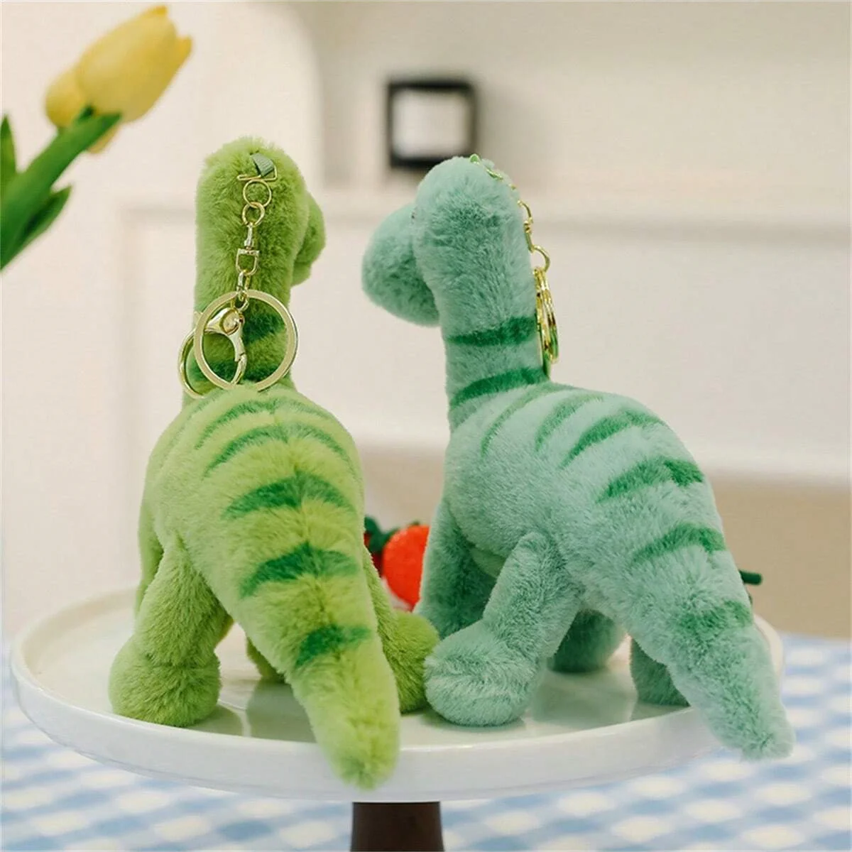 Fluffy Dinosaur Keychain Long Plush Soft Key Ring for Backpacks, Cute Bag Charm Accessory Stuffed Animal Plush Bag Pedant