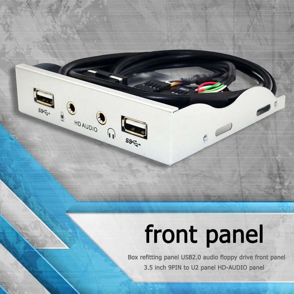 Hot Sale Front Panel Delicate Design 3.5 inch 9 Pin to 4 Port Floppy HUB 2 USB 2.0 HD Audio 3.5mm PC Front Panel Rack