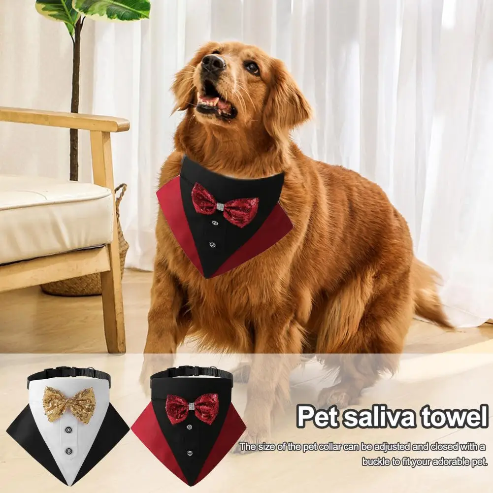 

Cute Suit Pet Collar Elegant Wedding Dog Bandana Collar with Bow Adjustable Pet Costume for Party Charming for Pet for Small