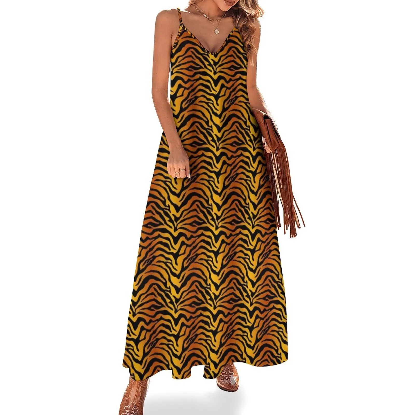 

Tiger stripe print Sleeveless Dress Dance dresses beach dresses