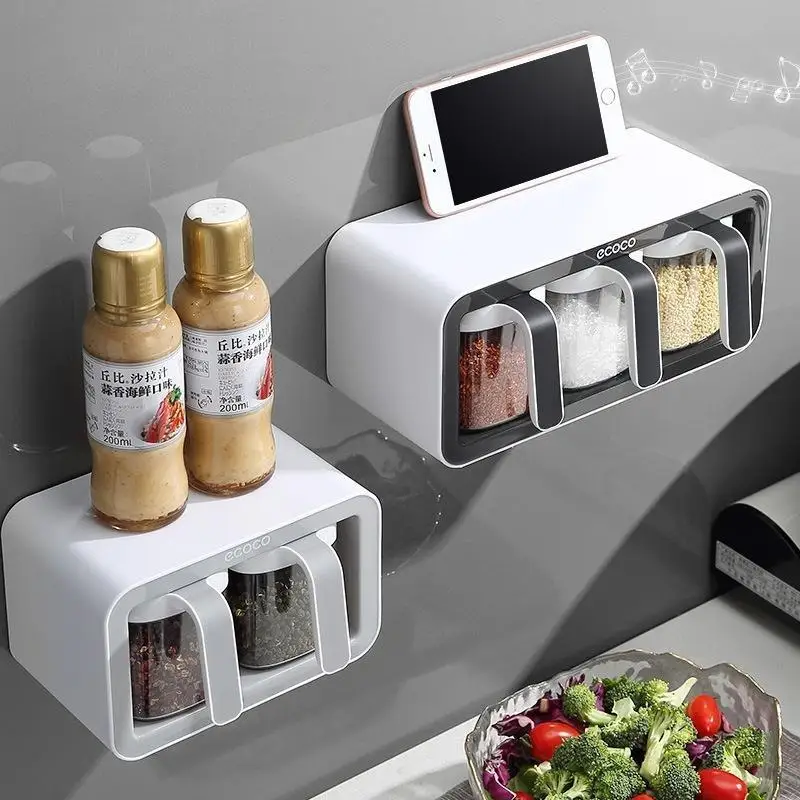 Kitchen Tool Wall Mount Spice Organizer Rack Salt and Pepper Shakers Spice  Jars Seasoning Container with Spoons Spice - AliExpress
