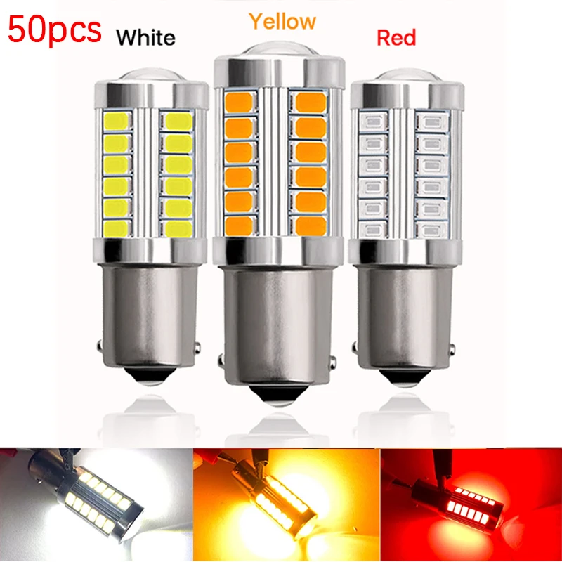 50Pc Car Led Light 1156 Ba15S/Bau15S 1157 Bay15D T20 7443 3157 Plug Muslimex Fanale Posteriore Freno Drl Lampadina 12V Diodo Bianco
