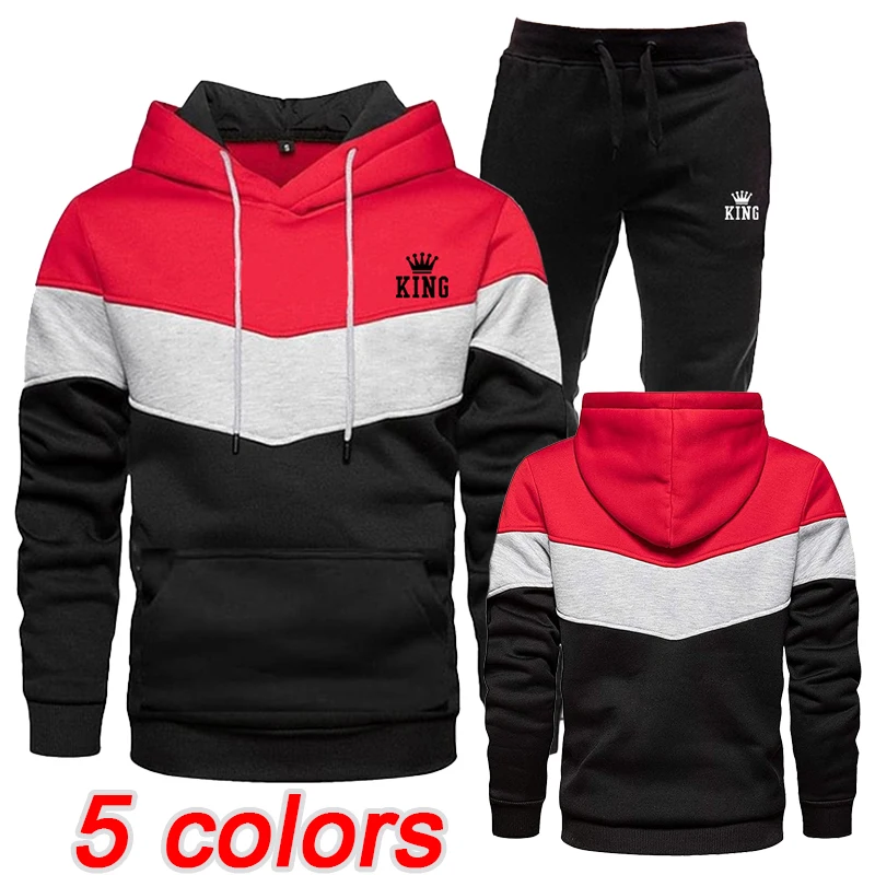 Men's tricolor printed patchwork hoodie set casual autumn and winter long sleeved hoodie+sports pants outdoor sports set 2022 fashion men s hoodie long pants 2 piece set sports shirt sports pants men s fitness hoodie top jogging pants set