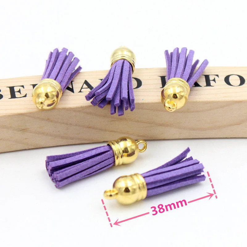 38mm 20-100pcs Gold Top Suede Faux Leather Tassles Fringe for DIY Keychain Jewelry