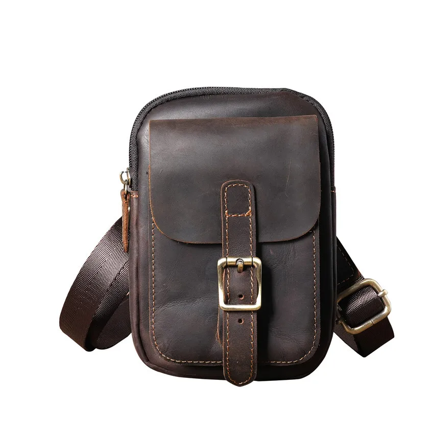 Vintage Quality Leather Male Crossbody Sling Bag Brand Design Casual Travel Cigarette Case Pouch Travel Fanny Waist Belt Bag Men