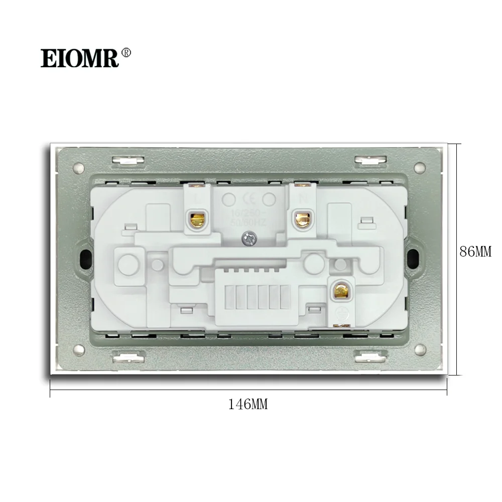 EIOMR EU 독일 벽 소켓 USB 포트 146*86mm 220v 16A 로커 스위치 전원 콘센트 LED 표시기 홈 벽 소켓