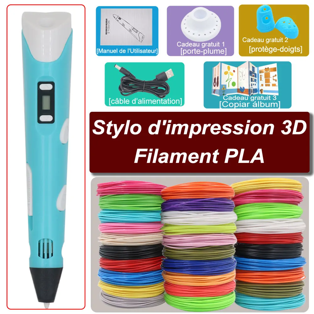 Stylo d’impression 3D, stylo 3D professionnel avec écran LCD et température  / vitesses réglables, stylo de dessin 3D compatible pla / ABS Filament