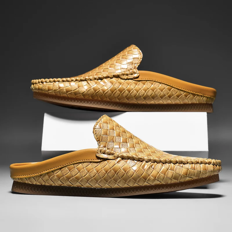 Men's Shoes Shoes Half Slippers Sandals Business Casual Shoes Men Mules Summer Breathable Slip-on Peas Shoes Loafers 2
