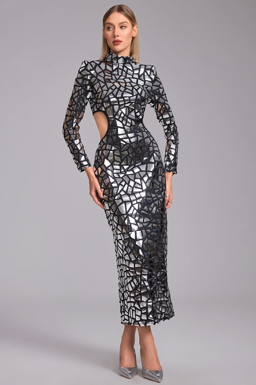 Low-Cut Mirrored Sequined Dress