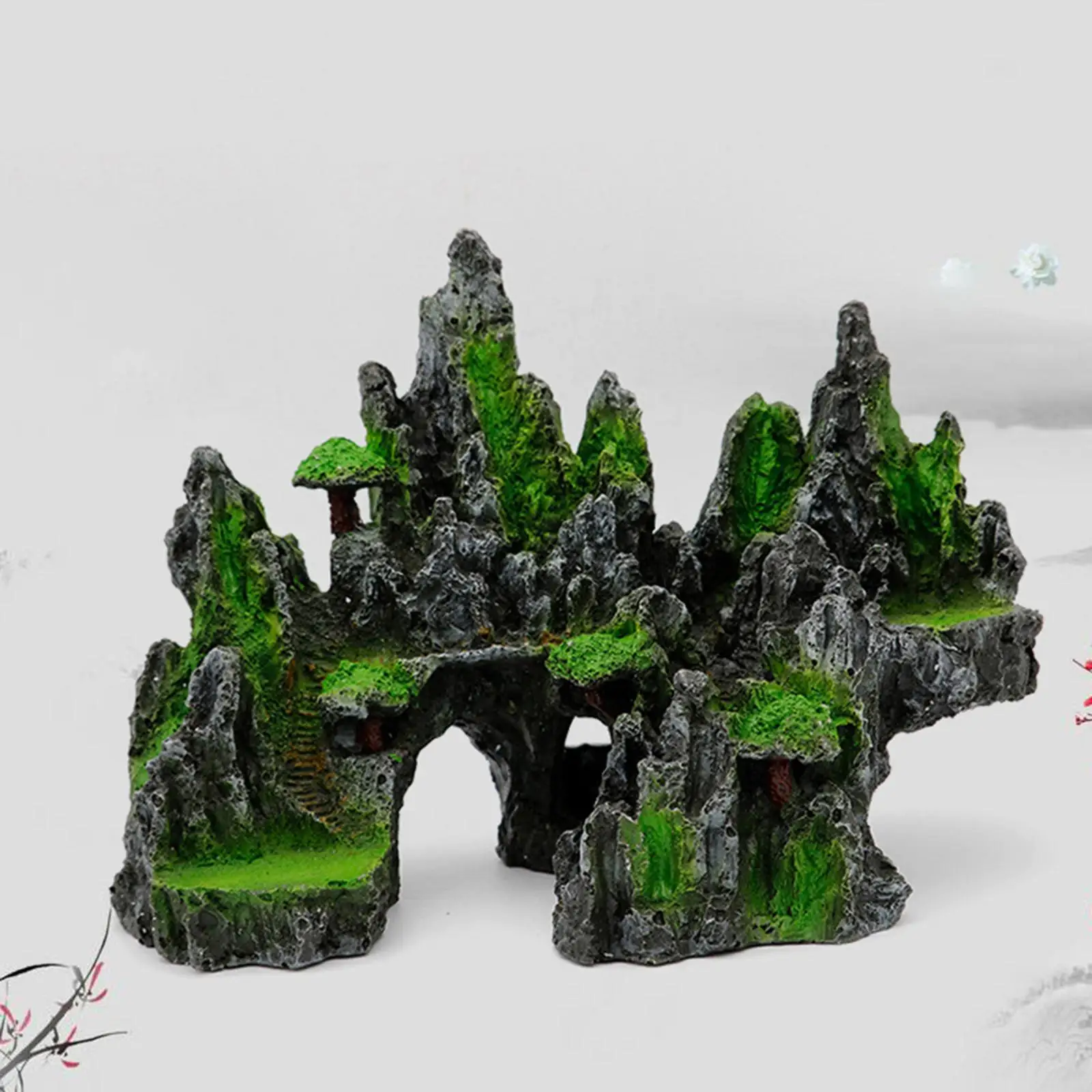 Artificial Mountain Aquarium Ornament Green Resin Rockery Fish Tank Decor Hideaway Cave Stone for Aquarium Accessories