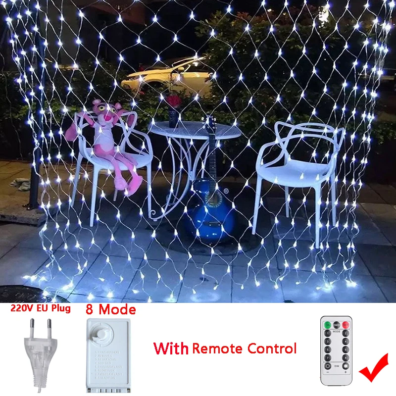 thumbnail image 1 of Cortina de red con luces LED de Navidad de 1,5 a 60 m, cadena de luces de malla para fiestas, bodas, Año Nuevo, guirnalda para decoración de jardín al aire libre, 1 of 5