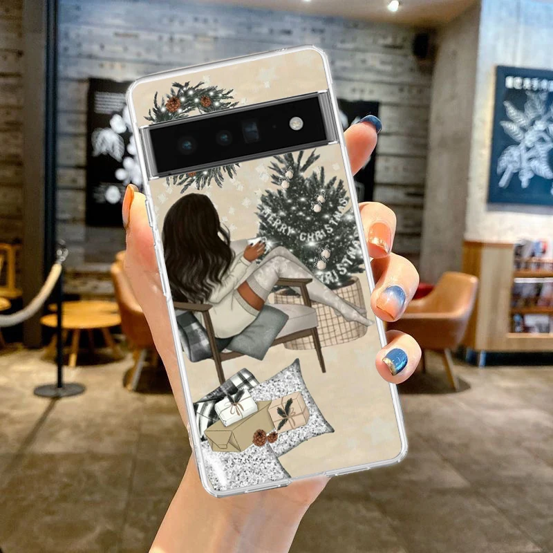 Festive Art Girls Coffee Shockproof Clear Phone Case